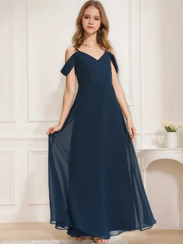 Cozy Chic Promotions A-Line/Princess Cold Shoulder Short Sleeves Ruched Junior Bridesmaid Dresses Effortless Sophistication