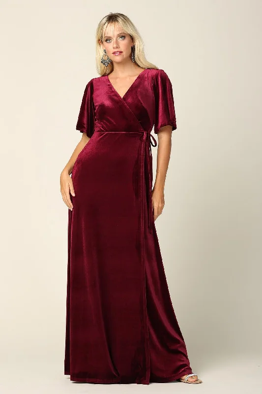 Seasonal Fashion Mother of the Bride Long Flutter Sleeve Velvet Gown Subtle Sophistication