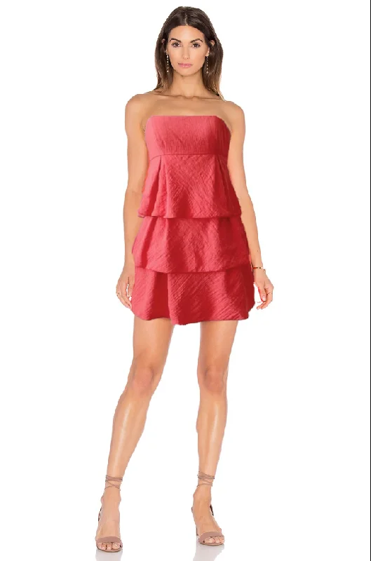 Comfortable Chic 0 - bcbgmaxazria strapless textured ruffled casual dress Dreamy Draping