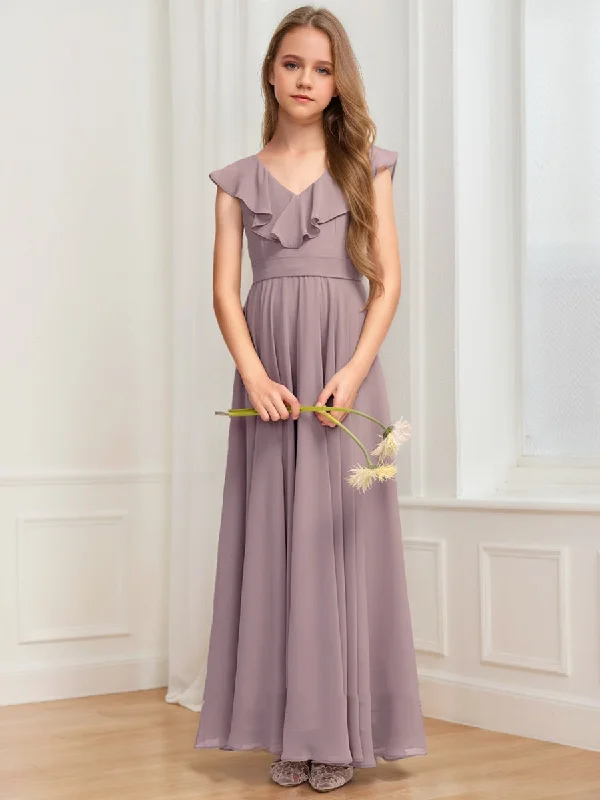 Sophisticated Fashion A-Line/Princess V-Neck Sleeveless Ruffles Junior Bridesmaid Dresses Beat the Heat in Tropical Styles