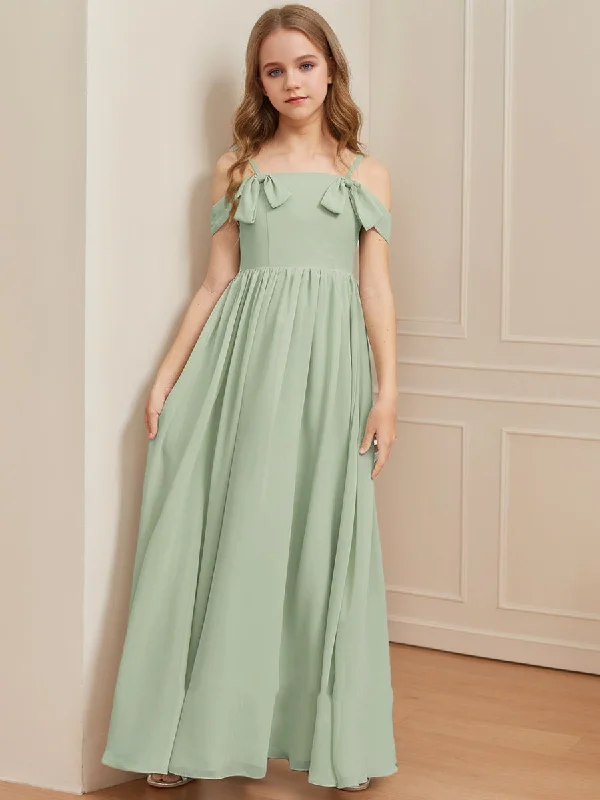 Modern Chic Discounts A-Line/Princess Cold Shoulder Short Sleeves Ruched Junior Bridesmaid Dresses Alluring Design