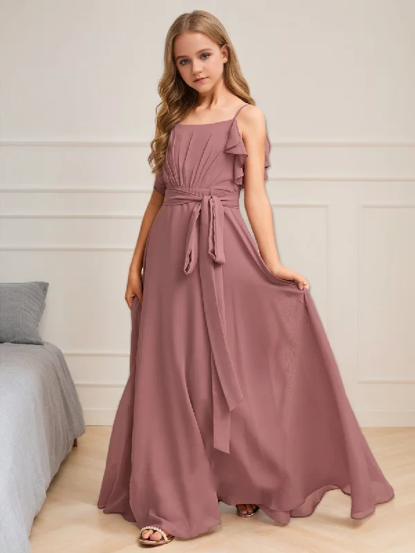 Classic Elegance Sales A-Line/Princess Square Neck Sleeveless Belt Junior Bridesmaid Dresses Feminine Elegance