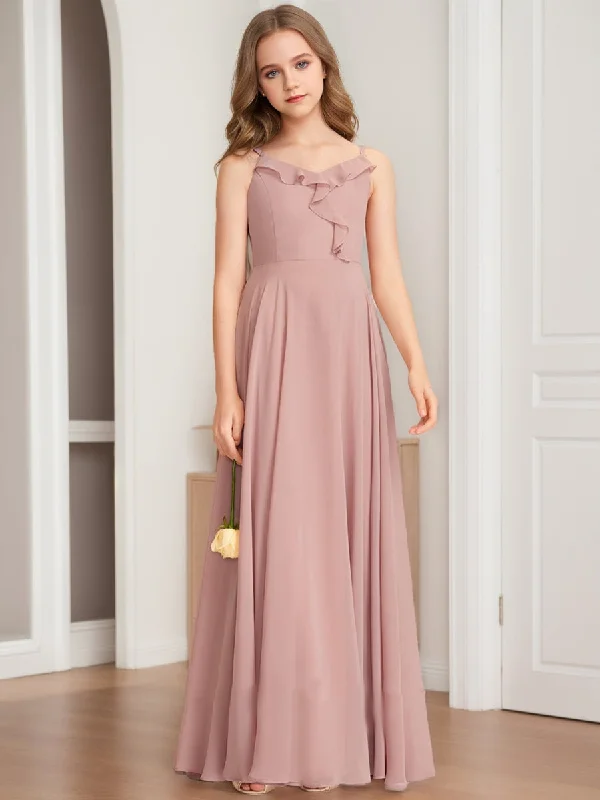 Bold Style Discounts A-Line/Princess V-Neck Sleeveless Ruffles Junior Bridesmaid Dresses Luxury Comfort