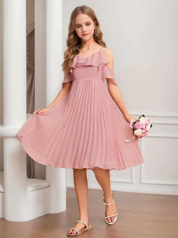 Urban Style Promotions A-Line/Princess Cold Shoulder Short Sleeves Ruffles Junior Bridesmaid Dresses Graceful Drape