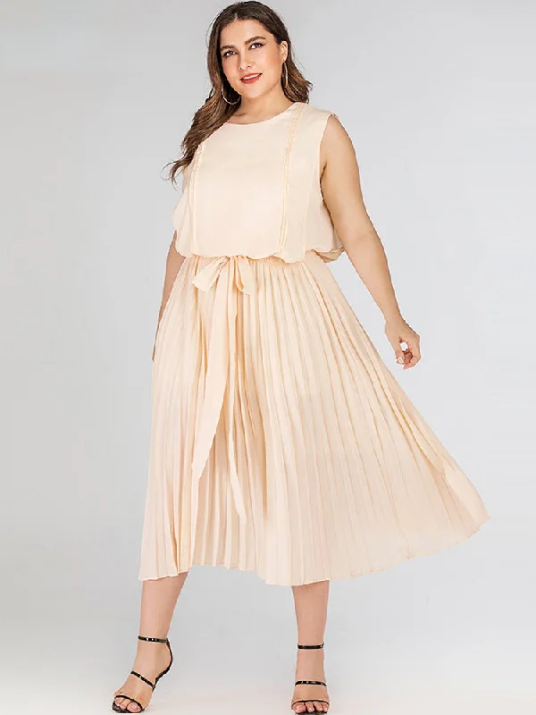 Effortless Style, Endless Impact JuliaFashion - 2024 Round Neck Bow Loose Pleated Casual Dresses Mid - Season Sale