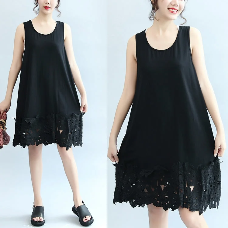 Sale Event, Prices Rock summer black stylish cotton  sundress oversize casual dresses o neck maxi dress Vintage Elegance