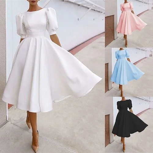 Minimalist Fashion Sale Women's Party Dress Casual Dress Midi Dress Black White Pink Short Sleeve Pure Color Backless Summer Prom Dress      S2760 Nordic Minimalist Home Look