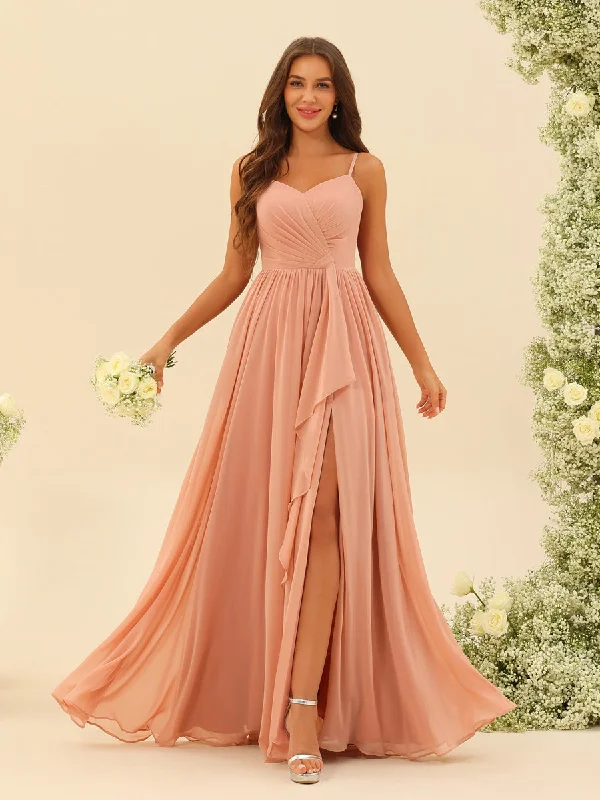 Special Offer A-Line/Princess Floor-Length Spaghetti Straps Ruffles Bridesmaid Dresses With Split Side Chic Urban Fashion Look