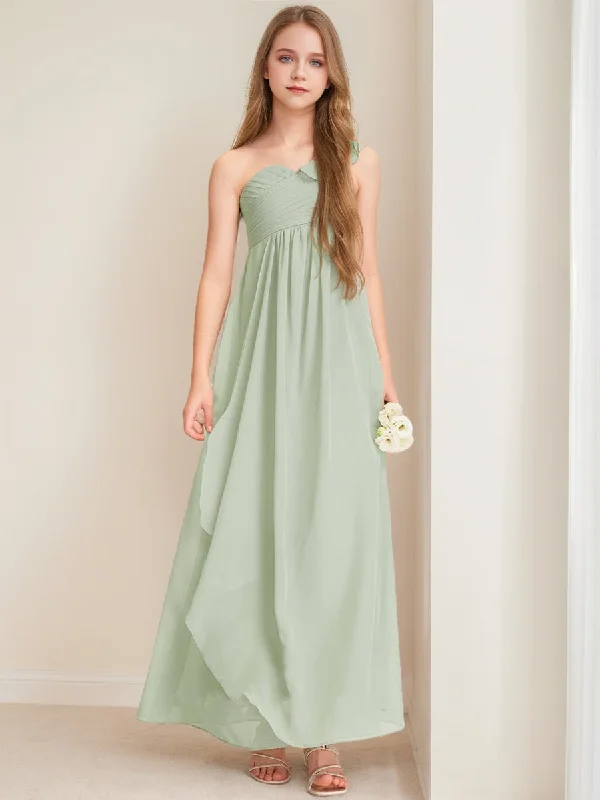 Edgy Fashion Deals A-Line/Princess One-Shoulder Sleeveless Ruffles Junior Bridesmaid Dresses Modern Romance