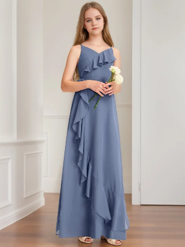 Must-Have Style Discounts A-Line/Princess V-Neck Sleeveless Ruffles Junior Bridesmaid Dresses Soft Textures