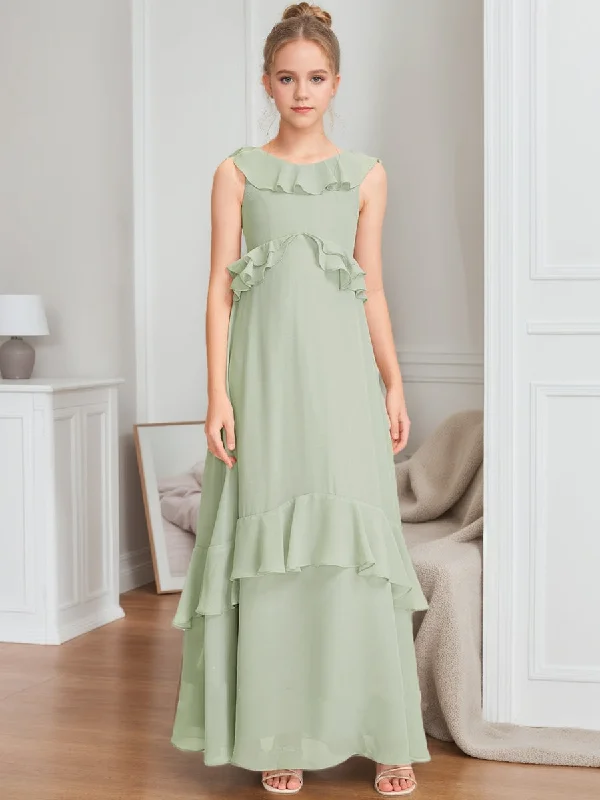 Street Style Discounts A-Line/Princess Scoop Sleeveless Ruffles Junior Bridesmaid Dresses Luxe Layering