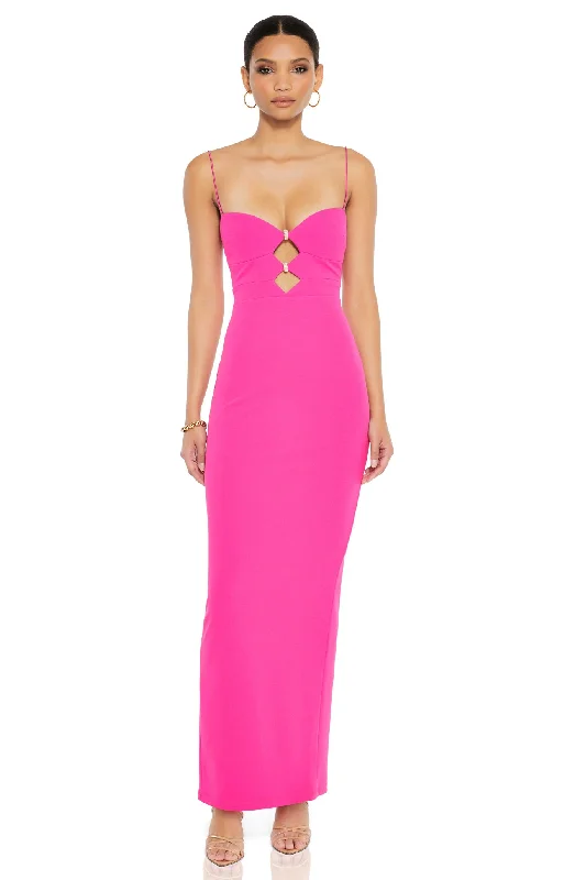 Trendy Street Style Nookie Muse Maxi Dress - Neon Pink Parisian Effortless Chic Style