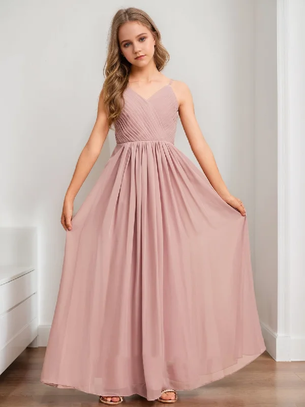 Luxury Casual Deals A-Line/Princess V-Neck Sleeveless Pleats Junior Bridesmaid Dresses Refined Simplicity