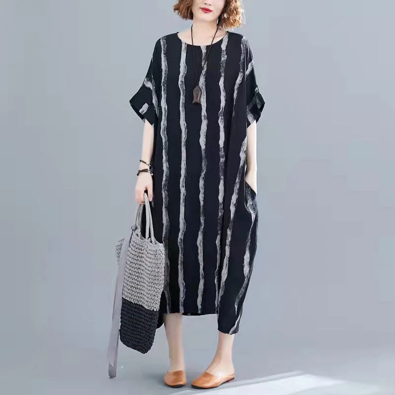 Discover Now New black cotton knee dress Loose fitting casual dress women short sleeve baggy dresses print o neck cotton dresses Urban Sophistication