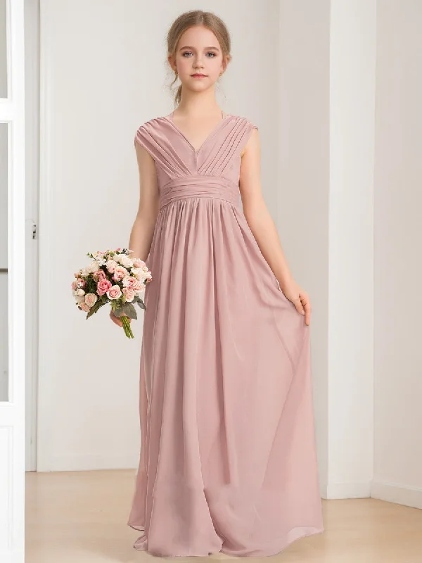 Stylish Savings A-Line/Princess V-Neck Sleeveless Bow Junior Bridesmaid Dresses Early Access to Art Deco Styles Sale