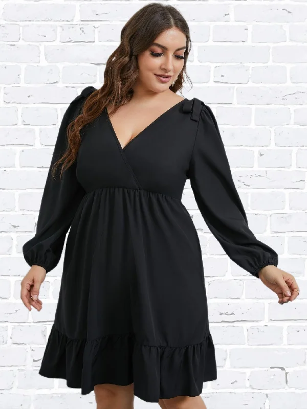 Chic Trends Unveiled JuliaFashion-Long Sleeve V-Neck Casual Dresses Weekend Special