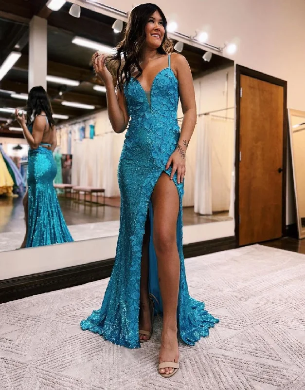 Limited Time Special Offer Roycebridal Miracle |Mermaid V Neck Sequins Prom Dress with Slit Now on Sale for Chic Urban Styles