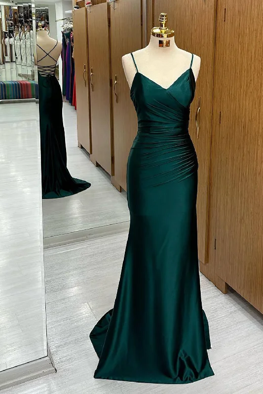 Timeless Style Promotions Roycebridal Dark Green Mermaid Satin Long Prom Dress Nordic Minimalist Home Look