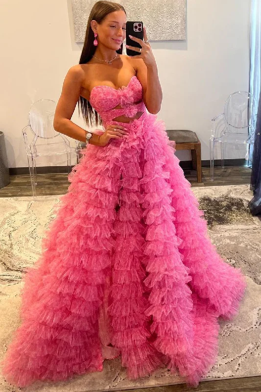 Discount Extravaganza Roycebridal Reyna |Ball Gown Sweetheart Pink Tiered Printed Tulle Prom Dress Feminine Soft - Hued Styles