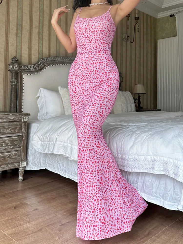 Limited Time Offers Printed Halter Dresses For Women Backless Summer Slim Bandage High Waist Spaghetti Maxi Party Casual Dress Art Deco Geometric Pattern Look