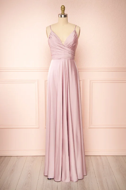 Hot Picks Lizza Mauve | Satin Maxi Dress w/ Slit Anniversary Sale