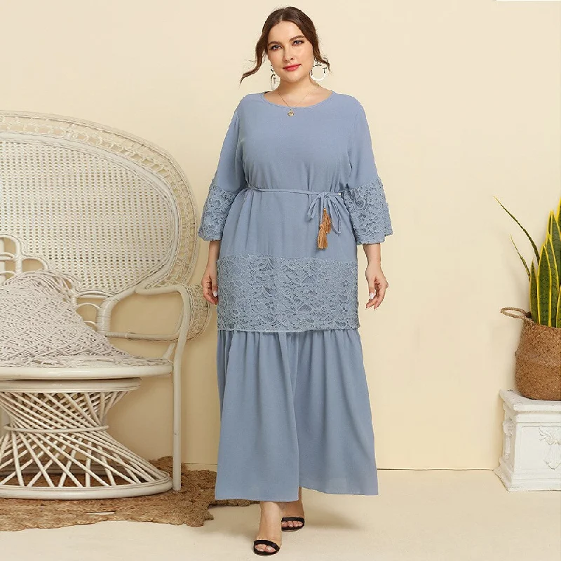 Stylish Savings BerriesJam - Loose Lace Patchwork Muslim Oversized Casual Dress Elevated Style