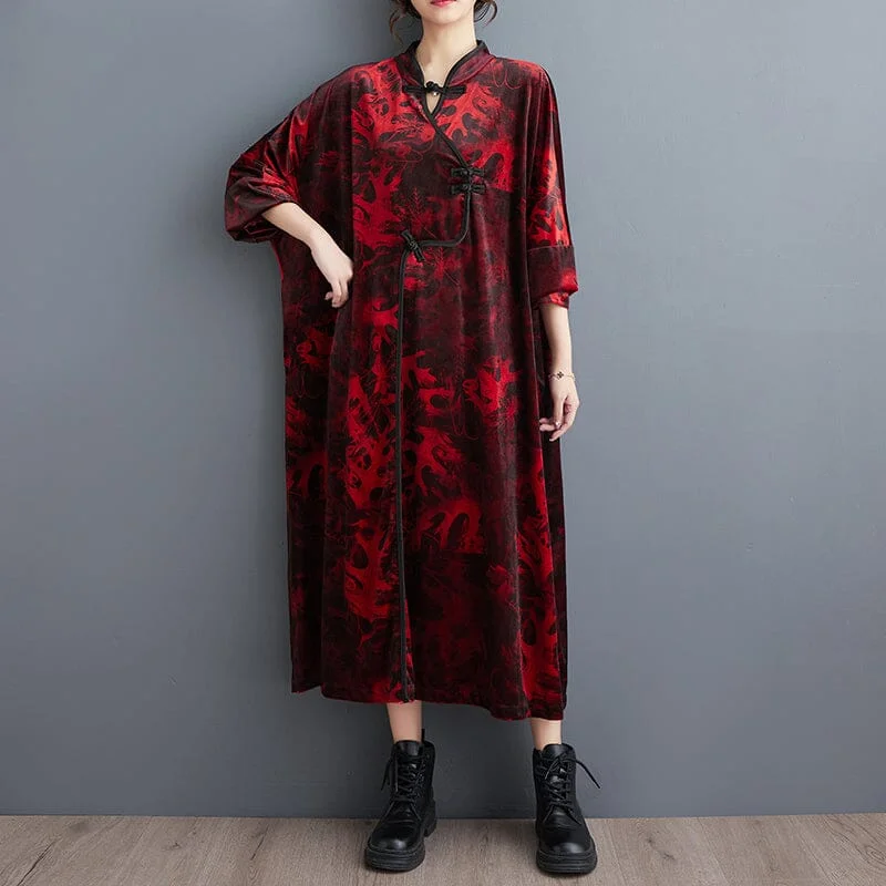 Catch Every Fashion Trend Autumn Retro Print Loose Casual Dress Final Clearance