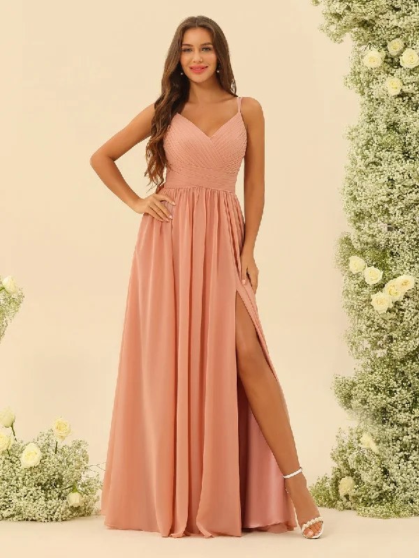 Fashion Deal A-Line/Princess Floor-Length Spaghetti Straps Ruffles Bridesmaid Dresses Casual Weekend Relaxed Style