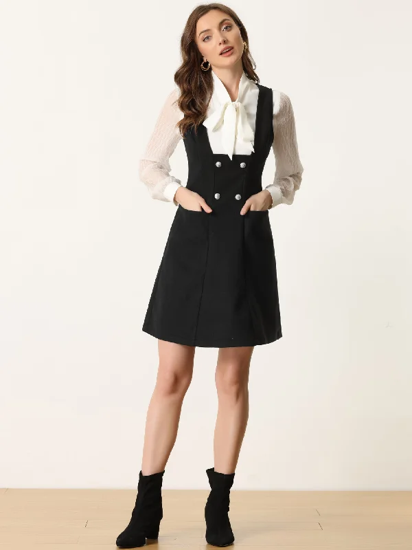 Final Sale Pinafore A-Line Double Breasted Overall Suspender Dress Boho - Chic Festival - Ready Style