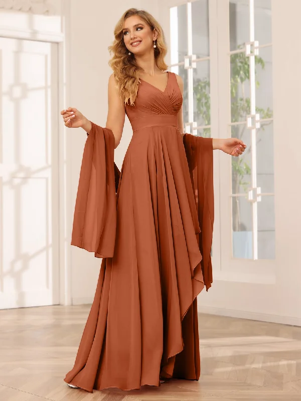 Trendy Pulse A-Line/Princess V-Neck Asymmetrical Bridesmaid Dresses with Ruffles Anniversary Sale