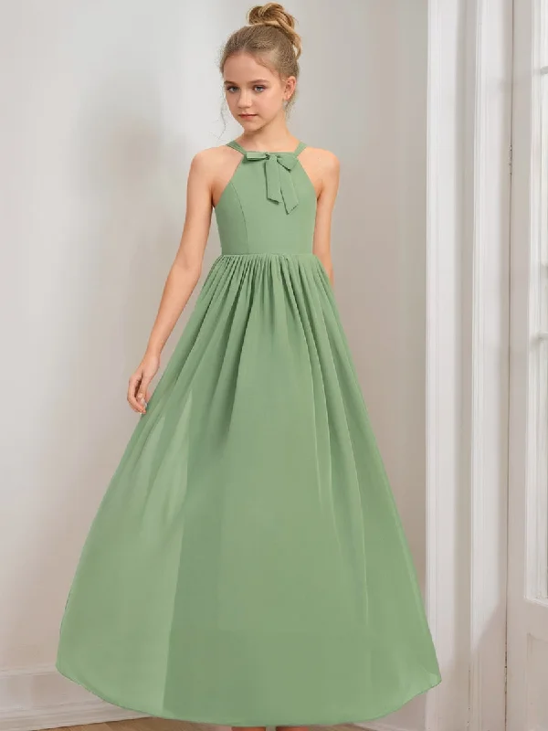 Timeless Style Promotions A-Line/Princess Halter Sleeveless Bow Junior Bridesmaid Dresses Great Prices on Feminine Styles