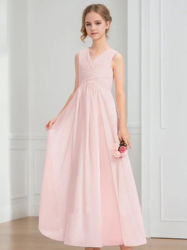 Relaxed Style Deals A-Line/Princess V-Neck Sleeveless Ruched Junior Bridesmaid Dresses Graceful Movement