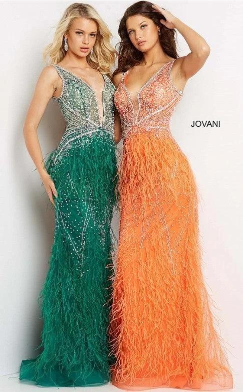 Limited Stock Jovani 03023 Prom Long Sleeveless Feather Dress Feminine Flow