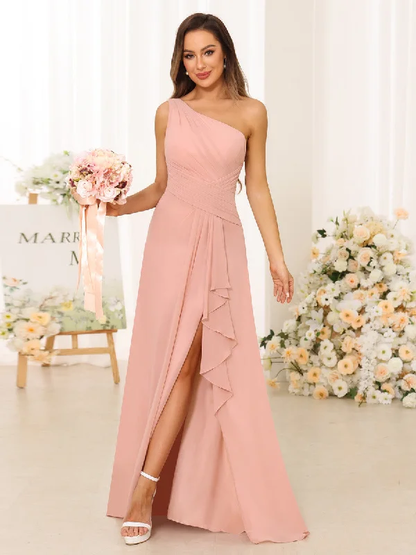 Clearance Sale, All Cheap A-Line/Princess One-Shoulder Long Bridesmaid Dresses with Split Side Boho - Chic Festival - Ready Style