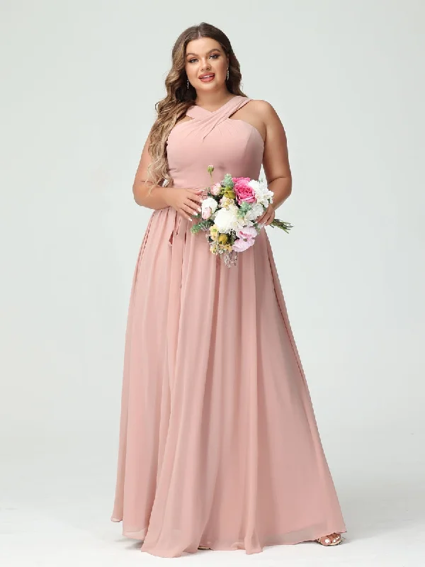 Romantic Fashion Discounts A-Line/Princess Criss Cross Sleeveless Chiffon Plus Size Bridesmaid Dresses with Sash Subtle Sophistication