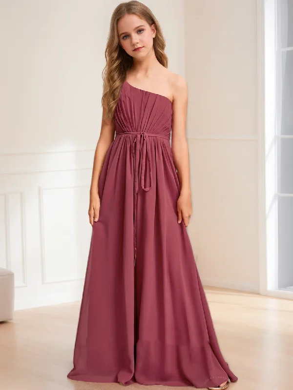 Smart Casual Deals A-Line/Princess One-Shoulder Sleeveless Belt Junior Bridesmaid Dresses Bold Patterns