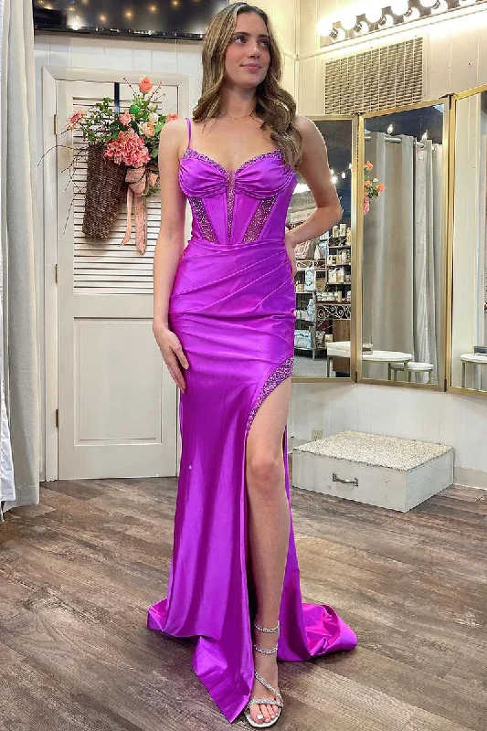 Budget-Friendly Fashion Roycebridal Olive | Purple Sweetheart Satin Mermaid Long Prom Dresses with Slit Luxury Comfort