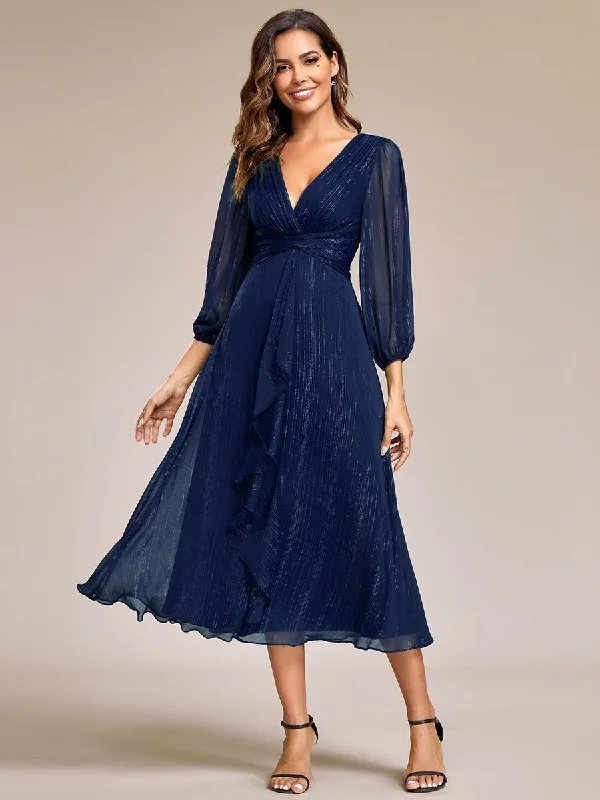 Shop Sales Roycebridal Francis sleeved mother of the groom ruffled dress in navy Express NZ wide Flash Sale