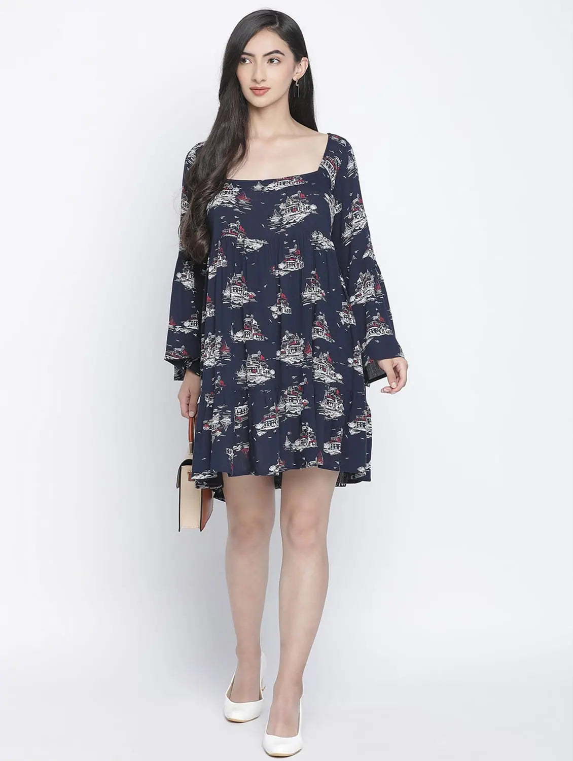 Feminine Style Promotions Dony Blue Printed Women Casual Dress Spring Fling Sale