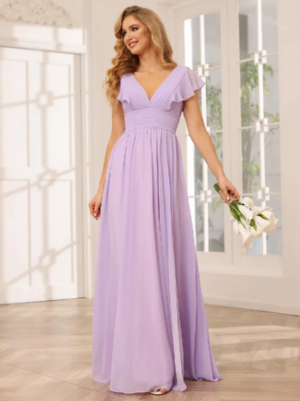 Unbeatable Deals A-Line/Princess V-Neck Long Bridesmaid Dresses with Split Side Vintage Retro Party Wear