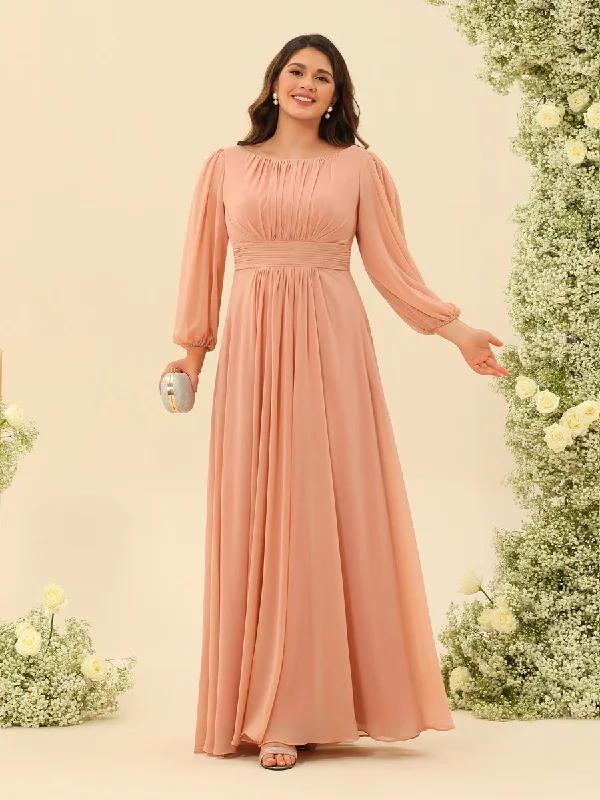 Browse Our Top Products A-Line/Princess Floor-Length Long Sleeves Plus Size Bridesmaid Dresses With Sash Art Deco Geometric Pattern Look