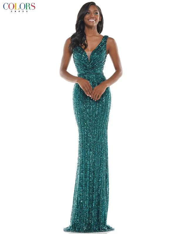 Crazy Discounts, Hurry Up Colors G1042 Colors Long Sleeveless Formal Fitted Prom Gown Subtle Sophistication