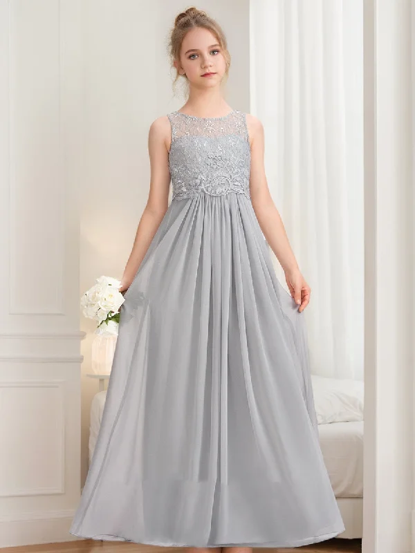 Fashion-Forward Offers A-Line/Princess Scoop Sleeveless Lace Junior Bridesmaid Dresses Fashion-Forward Style