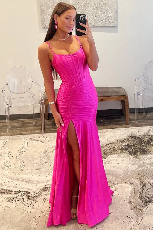 Crazy Price Slashing Roycebridal Addilynn| Mermaid Scoop Neck Satin Prom Dress with Slit Fashion-Forward Style