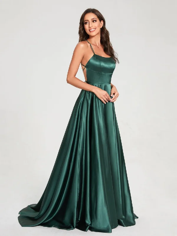 Find Your Unique Flair A-Line/Princess Spaghetti Straps Sleeveless Floor-Length Split Side Backless Bridesmaid Dresses Father's Day Deals