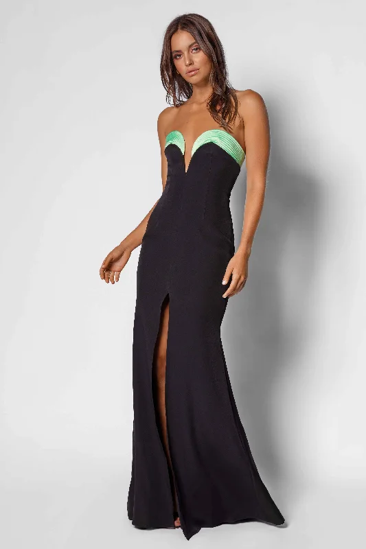 Step Ahead, Lead The Trend Donna Gown - Black/Lime Grab Romantic Date - Night Styles Now