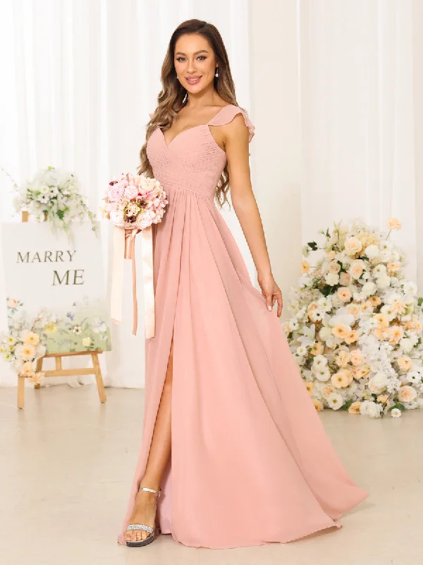 Limited Time Offer A-Line/Princess V-Neck Floor Length Bridesmaid Dresses With Split Side Chic Urban Fashion Look