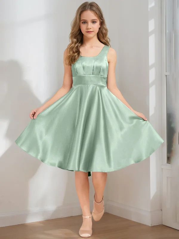 Chic & Modern Sales A-Line/Princess Square Neck Sleeveless Bow Junior Bridesmaid Dresses Rustic Countryside Charm Look