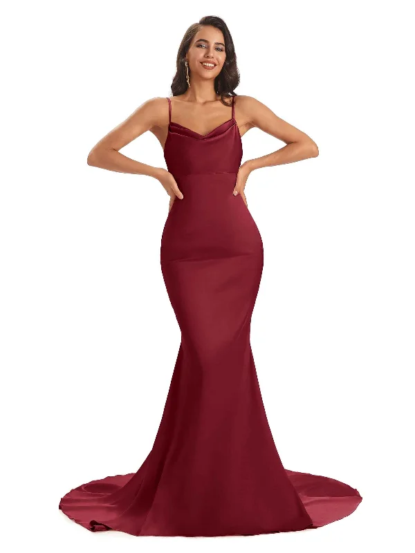 Urban Elegance Deals Sexy Soft Satin Spaghetti Straps Maxi Mermaid Dressing For Wedding Guest Effortless Comfort