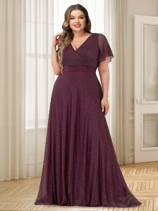 Chic And Edgy A-Line/Princess V-Neck Floor-Length Ruffles Plus Size Bridesmaid Dresses Update with Cottagecore Styles